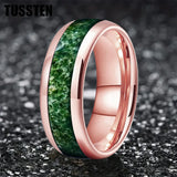 Green Moss Agate Inlay 6/8MM Dome Edges Tungsten Carbide Rings Mens Womens Fashion Engagement Wedding Bands
