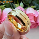 Popular Grooved Brushed Beveled Finish 6mm 8mm Classic Wedding Band Men Women Tungsten Carbide Comfort Fit Ring