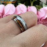 Koa Wood Meteorite Inlay  8mm Fashion Jewelry Tungsten Rings for Men Women Comfort Fit Engagement Wedding Band