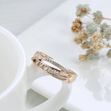 New Hollow Geometric Filled 14K Rose Gold AAA Zircon Diamonds Fashion Rings for Women Personality Party Jewelry