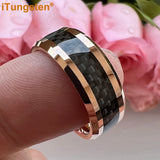 Outstanding Black Carbon Fiber Inlay 8mm Blue Tungsten Men Women Rings Comfort Fit Engagement Wedding Bands
