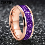 Awesome Purple Crystal Stone Inlaid  6/8MM Men's and Women's Comfortable Fit Wedding Tungsten Carbide Bands