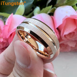Popular Grooved Brushed Beveled Finish 6mm 8mm Classic Wedding Band Men Women Tungsten Carbide Comfort Fit Ring