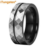 Flat Band Grooved Brushed 8mm Hammered Tungsten Carbide Comfort Fit Ring for Men Women - Fashion Wedding Jewelry