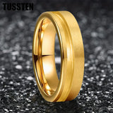 Customized Inlay, 1.5mm Offset Groove Pipe Cut Matte 6MM Gold/Silver Tone Tungsten Blank Core Comfort Fit Rings