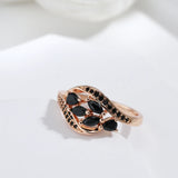 Luxury Design Water Drop 14K Rolled Rose Gold Women's Ring With Black AAA Zircon Crystals Elegant Party Jewelry