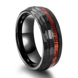 Super Wood Inlay Grooved Hammered 8mm Black Tungsten Carbide Wedding Rings For Men Engagement Bands Fashion Jewelry