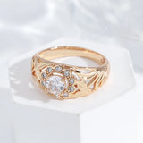 Elegant Hollow Unusual Flower Design 14K Rolled Rose Gold AAA Zircon Crystals Rings for Women Fashion Party Jewelry