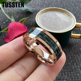 Black Blue Carbon Fiber Inlay Shiny Bevel Edges 6/8MM Men and Women Tungsten Comfort Fit Wedding Band