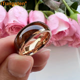 Dark Wood Inlay Domed Polished 8mm 6mm 4mm Men Women Tungsten  Comfort Fit Wedding Band Fashion Jewelry Ring