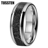 High Quality Beveled Polished Finish 8MM Black Meteorite Rings Men and Women Tungsten Gold Comfort Fit Wedding Band