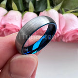 Superb Blue Domed Brushed 6mm 8mm  Tungsten Carbide Ring for Men and Women Comfort Fit Engagement Wedding Band