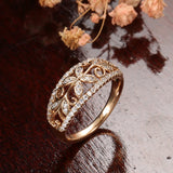 New Hollow Crystal Flower Design Rolled 14K Rose Gold AAA+ CZ Diamonds Pave Setting Women's - Vintage Jewelry