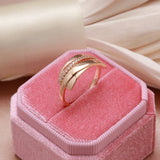 Luxury Design Single Row Glossy Rolled 14K Rose Gold AAA Zircon Diamonds Rings For Women, Elegant Wedding Jewelry