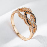 Impressive Unique Ethnic Black White 14K Rolled Rose Gold AAA+ CZ Diamonds Rings - Vintage Boho Fine Jewelry