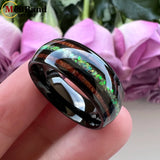 Fashion 8MM With Multicolor Opal and Koa Wood Inlay Men Women Domed Polished Tungsten Comfort Fit  Wedding Band