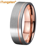 Terrific Offset Groove Brushed Finish 6mm 8mm Mens Womens Tungsten Carbide Ring Comfort Fit Wedding Bands
