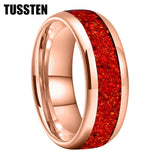 Amazing 6/8MM Tungsten Carbide Rings with Dome Polishing Center Red Opal Stone Inlay Comfortable Fit Wedding Bands