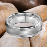 Superb Blank Stepped Beveled Edges Brushed Finish Core 2/3mm Groove Pipe Cut Polished 8MM Tungsten WEdding Bands