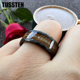 Super 8MM Whisky Wood Pilose Antler Ring Hammered Tungsten Pipe Cut Finish Comfort Fit Wedding Band For Men Women