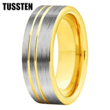 Beautiful 2 Grooves Finish Great Workmanship 8MM Men Women Flat Comfort Fit Wedding Band Tungsten Finger Rings