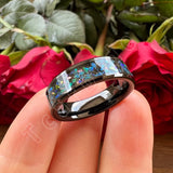 Trendy Galaxy Series Opal Inlay Polished Shiny 6mm 8mm Black Men Women Tungsten Engagement Wedding Band