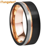 Terrific Offset Groove Brushed Finish 6mm 8mm Mens Womens Tungsten Carbide Ring Comfort Fit Wedding Bands