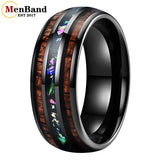 Fashion 8MM With Multicolor Opal and Koa Wood Inlay Men Women Domed Polished Tungsten Comfort Fit  Wedding Band