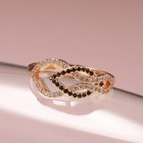 New Crossing Hollow Filled 14K Rose Gold Full Black White AAA Zircon Diamonds Women Fashion Jewelry Party Rings