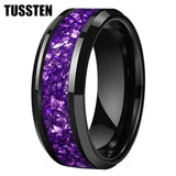 Awesome Purple Crystal Stone Inlaid  6/8MM Men's and Women's Comfortable Fit Wedding Tungsten Carbide Bands