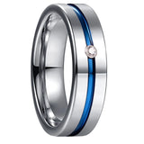 Outstanding 6mm Steel Color Polished Blue Groove Inlaid Zircon Tungsten Carbide Women Men's Fashion Ring