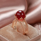 New Unusual Emerald Ball Cut 14K Filled Rose Gold AAA Zircon Crystal Crown Ring for Women Elegant Party Fine Jewelry