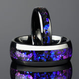 Awesome 4/8mm Colorful Nebula Outer Space Black Tungsten Wedding Engagement Ring - Couple Set For Him And Her