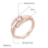 Fashion Simple Glossy AAA Zircon Diamonds Filled 14K Rose Gold Bride Wedding Rings For Women - Daily Fine Jewelry