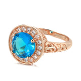 Luxury New Circle Spire Hollow Blue and White AAA Zircon Crystals Rings for Women 14K Filled Rose Gold Glossy Rings