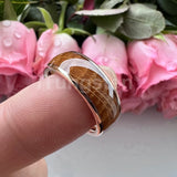 Cool Whiskey Barrel Oak Wood Domed Polished 8mm Tungsten Comfort Fit Engagement Wedding Band for Men Women