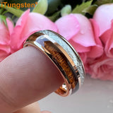 Koa Wood Meteorite Inlay  8mm Fashion Jewelry Tungsten Rings for Men Women Comfort Fit Engagement Wedding Band