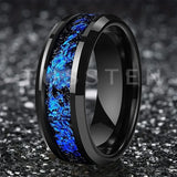 Blue Foil Inlay Beveled Polished Shiny 6/8MM Tungsten Ring for Men Women, Comfortable Fit Engagement Wedding Bands