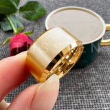 Super Beveled Edges Matte Finish Gold 10/12MM Tungsten Carbide Rings for Men Women, Fashion Engagement Wedding Bands