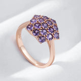 Charming Full Paved AAA Purple Zircon Star Crystals 14K Rolled Rose Gold Personality Party Daily Luxury Jewelry Ring