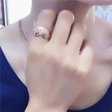 New Arrival 14K Filled Rose Gold Engraved Small Flower Glossy Shiny Wide Rings for Women - Banquet Jewelry
