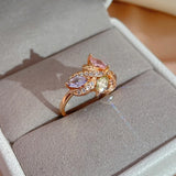 Colorful Crystal Flower Design Romantic 14K Filled Rose Gold Bride Fine Rings Lover's Fine Jewelry Luxury Gift