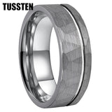Gold Hammered Offset Line 8MM Tungsten Carbide Comfort Fit Ring for Men Women - Fashion Engagement Wedding Band