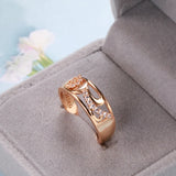Dazzling Hollow Vintage Pattern AAA+ CZ Diamonds Filled 14K Rose Gold Rings for Women Daily Smooth Geometric Jewelry