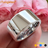 Shiny Tungsten Pipe Cut Polished 12mm Large Men Ring  Comfort Fit Wedding Band Fashion Jewelry