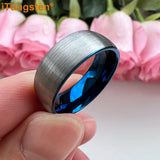 Superb Blue Domed Brushed 6mm 8mm  Tungsten Carbide Ring for Men and Women Comfort Fit Engagement Wedding Band