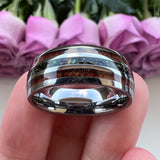 Fashion 8MM With Multicolor Opal and Koa Wood Inlay Men Women Domed Polished Tungsten Comfort Fit  Wedding Band