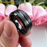 Elegant Grooved Beveled Finish 6mm 8mm Popular Sandblast Tungsten Engagement Wedding Band Ring for Men Women