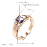 Glossy Rolled 14K Rose Gold Fashion Square Purple AAA Zircon Crystals Personality Rings, Party Daily Costume Jewelry