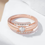 Fashion Simple Glossy AAA Zircon Diamonds Filled 14K Rose Gold Bride Wedding Rings For Women - Daily Fine Jewelry
